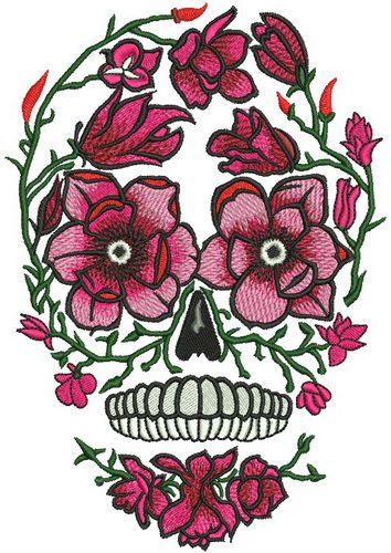 Disguised skull machine embroidery design