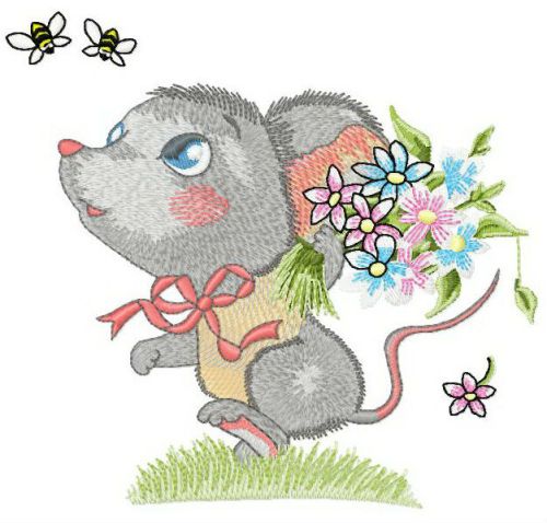 Mouse and bees machine embroidery design