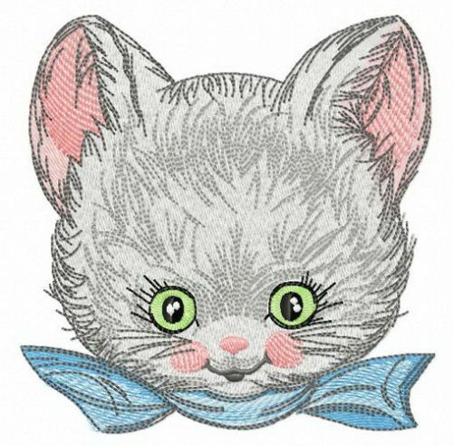 Blue ribbon for kitten machine embroidery design