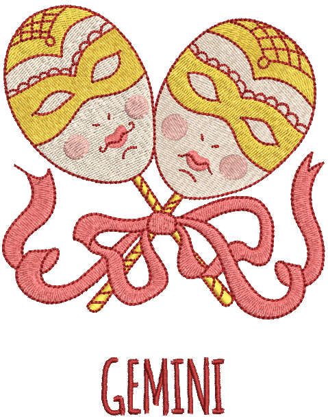 Gemini zodiac sign embroidery design