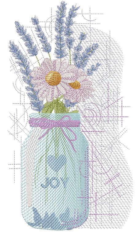 Lavender and chamomile in a jar joy embroidery design