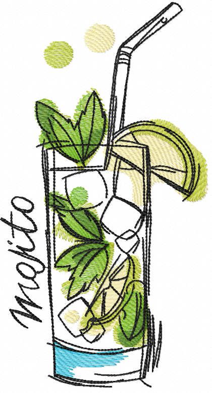 Coctail mojito sketch embroidery design