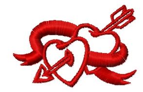 Two hearts and arrow machine embroidery design