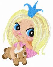 Shy princess with unicorn toy embroidery design