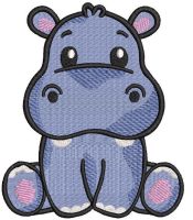 Diseño de bordado gratis de hipopótamo sentado.