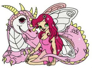 Fairy and dragon embroidery design