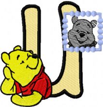 Winnie Pooh loves his portrait letter U embroidery design