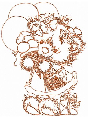 Happy Birthday, teddy bear! sketch machine embroidery design