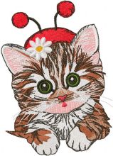 Cute kitten in ladybug costume embroidery design