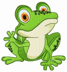 Frog waving paw embroidery design