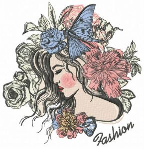 Fashionable sleeping girl embroidery design
