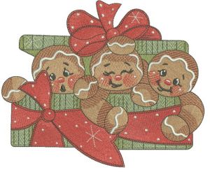 Gingerbread trio embroidery design