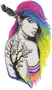 Boho rainbow tattoo girl embroidery design