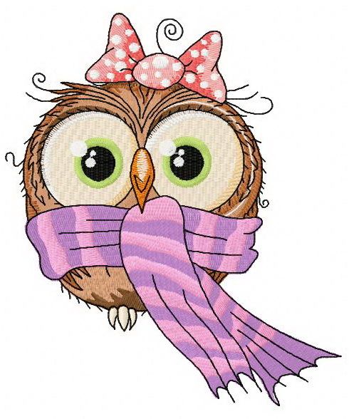 Owl in warm scarf machine embroidery design