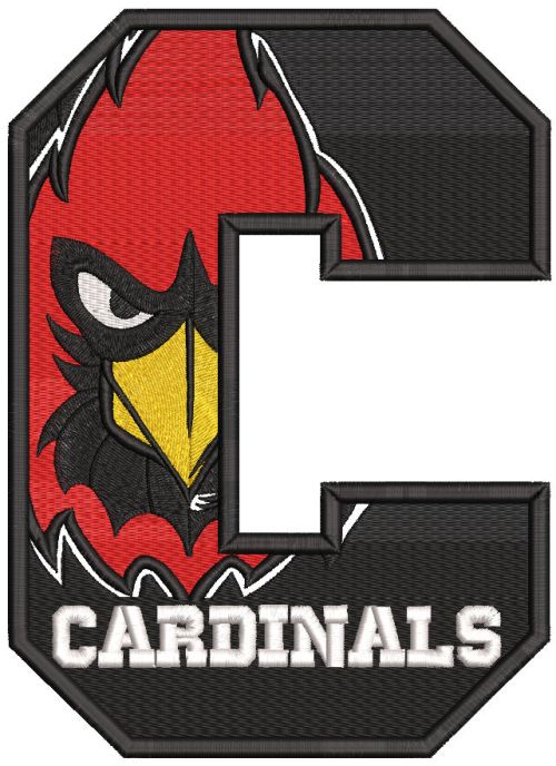 Cardinals letter C embroidery design