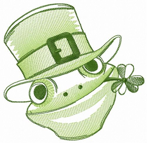 Friendly green frog machine embroidery design