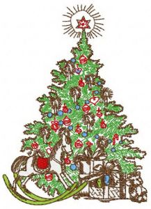 Christmas tree retro embroidery design