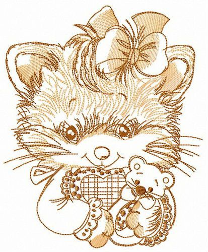 Adorable fluffy kitten machine embroidery design