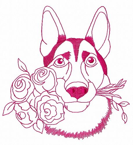 German Shepherd with roses 2 machine embroidery design
