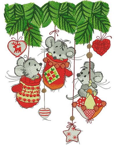 Christmas mice machine embroidery design