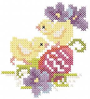 Easter two Chickens cross stitch free embroidery design