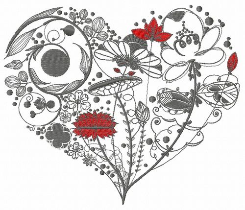 Floral heart 3 machine embroidery design
