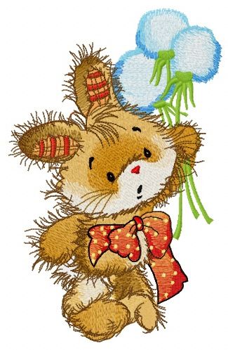 Bunny with bouquet of dandelions machine embroidery design