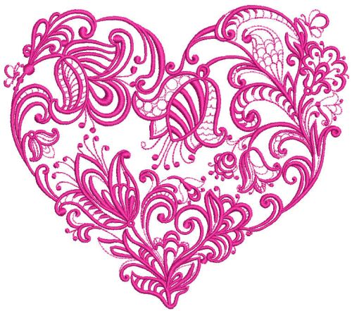 Floral heart machine embroidery design