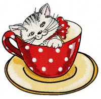 Cat in cup embroidery design