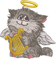 Cat angel with harp embroidery design