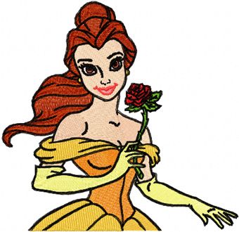 Belle with rose machine embroidery design