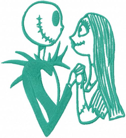 Jack and sally together one color embroidery design