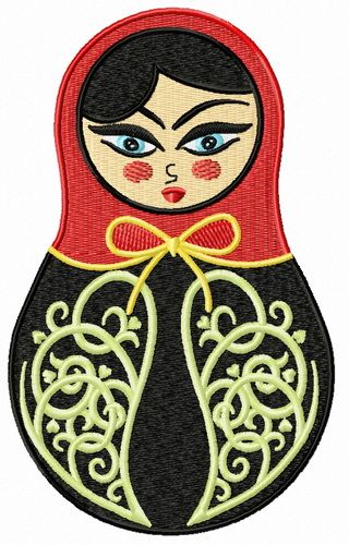 Black and red matryoshka doll machine embroidery deign