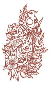 Squirrel and bird one color embroidery design