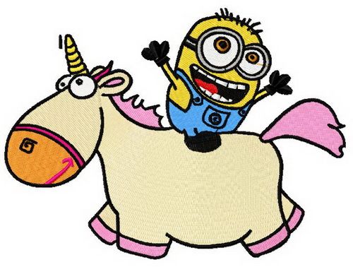 Minion riding unicorn machine embroidery design