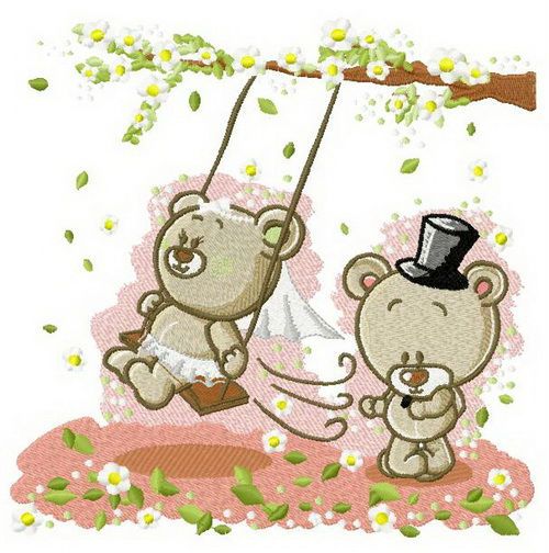 Teddy bear's wedding machine embroidery design