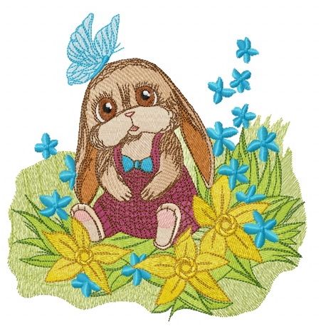 Funny bunny in romper machine embroidery design