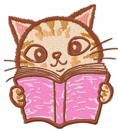 kitty reading book embroidery design 2