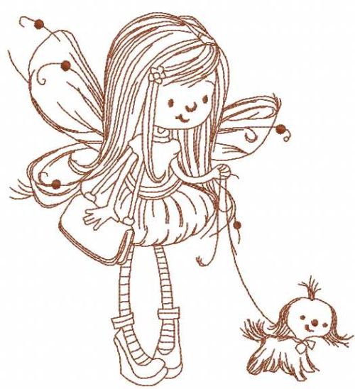 Fairy with dog embroidery design