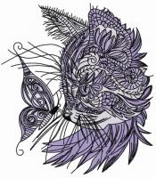 Curious mosaic cat embroidery design