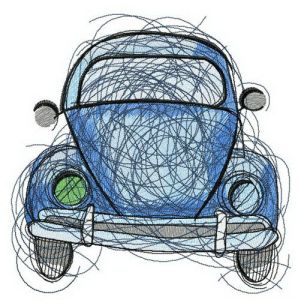 Blue car sketch embroidery design