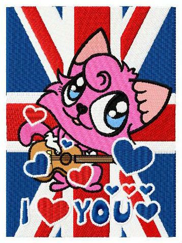British pink cat machine embroidery design