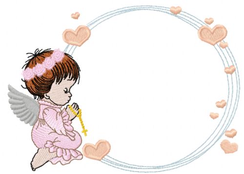 angel frame with hearts free embroidery design