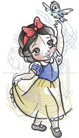 Snow White with bird sketch style embroidery design