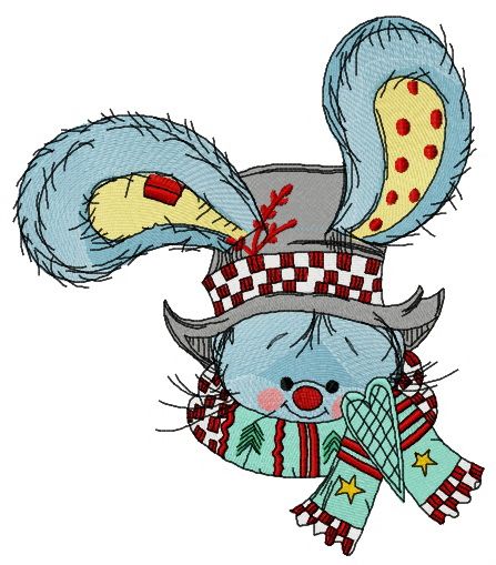 Bunny with stylish top hat machine embroidery design