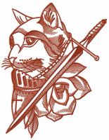 Knight cat sketch embroidery design