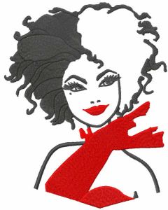 Cruella black and red embroidery design