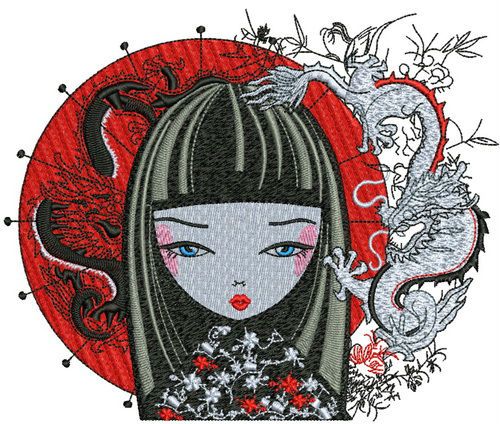 Japanese  girl 2 machine embroidery design