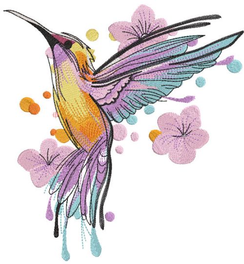 Futtering bright hummingbird embroidery design