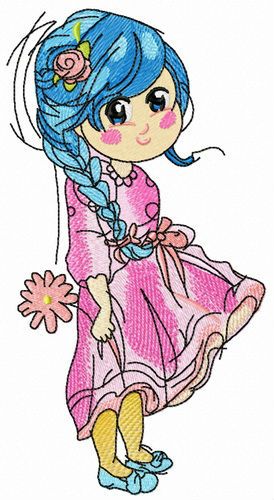 Bluehaired teen machine embroidery design